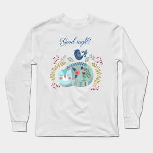 good night cute cat flower Long Sleeve T-Shirt